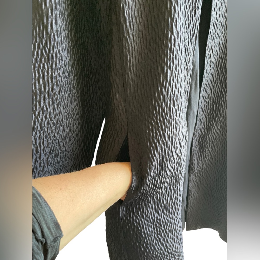 Eileen Fisher silk long black duster coat with pockets size L large - Picture 4 of 7